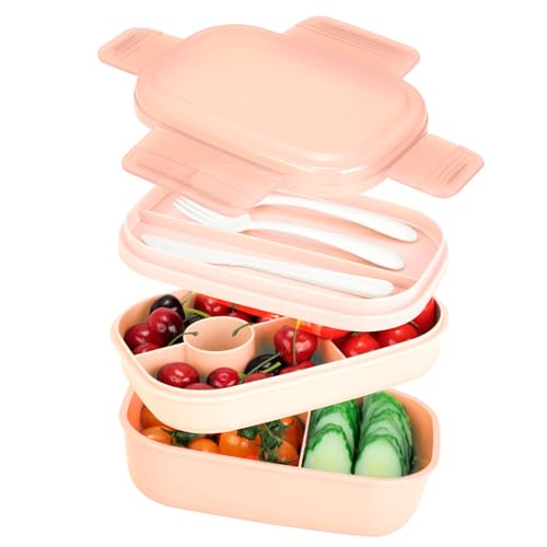 VINATO Lunch Box 1900ml Boite Repas Adulte & Enfant, Bento Box 3 Étages Avec Couverts, Compartimentée et Hermétique, Idéale pour Bureau, École ou Voyage,...