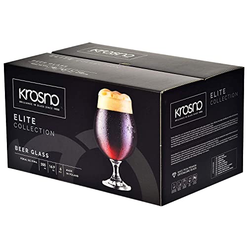 Krosno Dark Ale Stout Beer Glasses | Set Of 6 | 16.9 Oz | Elite Collection | Perfect For Home, Restaurants And Parties | Dishwasher Safe #TOP6