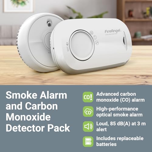 FireAngel Smoke and Carbon Monoxide Alarm 2-Pack - SB1-R Toast Proof Optical Smoke Alarm for Home and FA3313 10-Year Life Carbon Monoxide Detector with Replaceable Batteries - CO and Fire Safety Set - 3