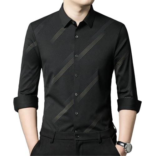 Chemise à rayures et sans plis pour homme coupe coréenne ajustée