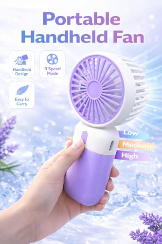 Image of Kabello Portable Hand Fan for Adults and Kids Rechargeable Handheld Fan with 3 Fan Speed Mini Fan for Travelling, Makeup and Office (Purple)