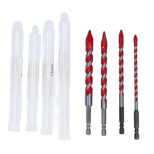 BTSEURY Eccentric Drill Bit Set, 4Pcs Drill Bit, 150mm 6.35mm Hex Shank Drill Bit Set for Concrete Masonry Glass