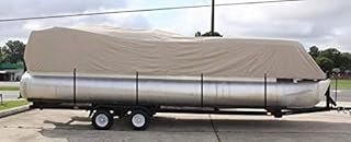 New Beige 24 FT VORTEX Ultra 5 Year Canvas Pontoon/Deck Boat Cover, Elastic, Strap System, FITS 22'1