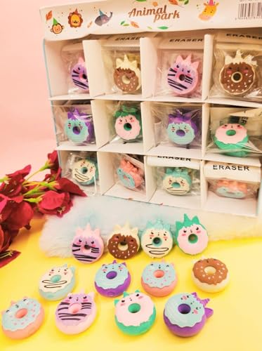 Image of TERA 13 12 Pcs Donut Shape Erasers for Kids, Cute Pencil Erasers for Girls & Boys, School Stationery Set, Birthday Return Gifts for Children (Multicolor)