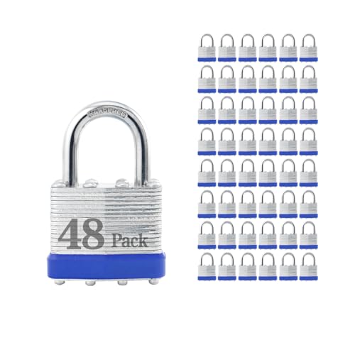 Image of ZonRo Locks Laminated Steel Keyed Padlocks,Keyed Alike Locks, 1-9 /16 inch Wide,Normal Shackle Padlocks, Pack of 48,Blue Hoop, for Hasp Latch, Sheds, Fences, Storage Locker, School, Gym