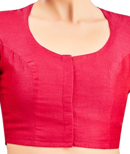 Image of Studio Shringaar Womens Basic Polyester Short Sleeves Textured Plain Coloured Art Silk Saree Blouse