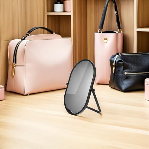 Miroir de maquillage pliable noir compact avec son support stable de bureau