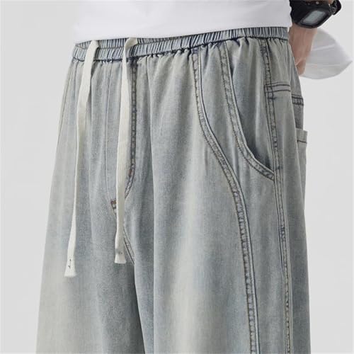 Men Straight Jeans Loose Fit Soft Stretch Casual Denim Pants High Waist Elegant Office Trousers4