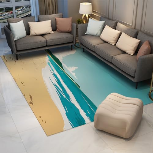 Tapis plage minimaliste turquoise 80x150cm lavable à poil ras - 3