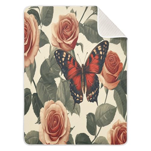 Burbuja Valentine Roses Butterfly Baby Blanket for Boys Girls, Nursery Soft Warm Swaddling Receiving Baby Blankets, 30x40 in Toddler Blanket