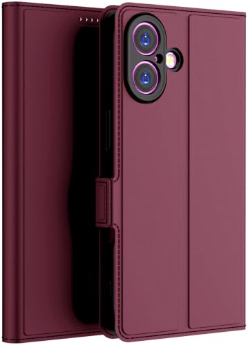 Image of Kapa Noble Slim Magnetic Leather Flip Case Cover for Apple iPhone 16 | Card Holder Stand Flip Wallet Case (Wine Red)