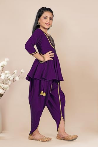 Image of Fashion Dream Girls Cotton Blend Printed Salwar Suit Set|Kids Kurta & Dhoti|Ethnic Wear|Sharara Set