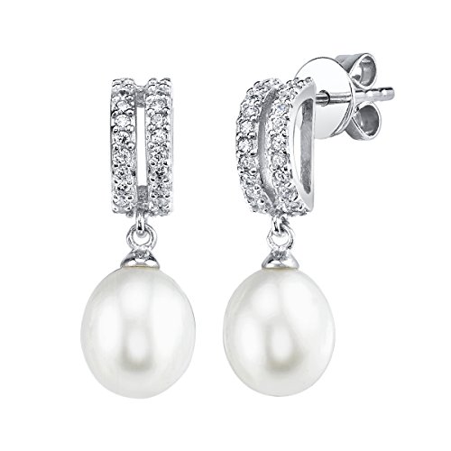 THE PEARL SOURCE Genuine Freshwater Cultured Pearl & Cubic Zirconia Blake Earrings for Women