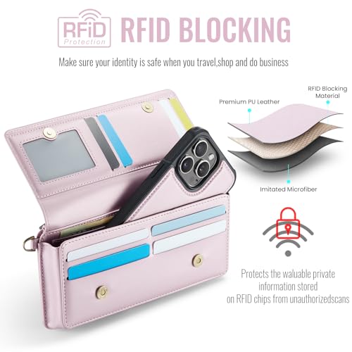 CaseMe Women Wallet RFID Blocking Multi Card Slots with Zipper Pocket Detachable Wristlet & Shoulder Strap2