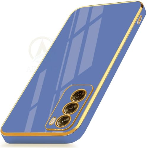 Image of AESTMO Back Case Cover for Oppo Reno 12 Pro 5G Back Cover | Gold Electroplating Chrome | Raised Edges | Super Soft-Touch | Bumper Back Case for Oppo Reno 12 Pro 5G (Gold & Blue)