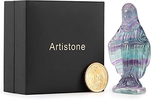 Artistone Rainbow Fluorite Crystal Blessed Virgin Mother Mary Statue 3 Inch Carved Gemstone Catholic Our Lady Of Grace Virgin Mary Religious Figurine Sculpture Reiki Healing Stone Home Decor #TOP5