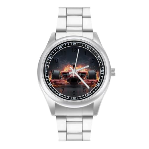 Image of Racing Car with Fire Mens Casual Stainless Steel Watch