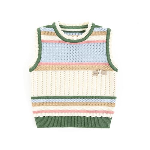Girls Crew Neck Sweater Vest Striped Sleeveless Knit Sweater Pullovers Tops for Autumn and Winter