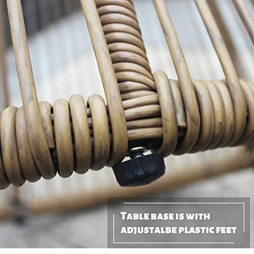 Homsof 3Pcs Outdoor Patio Balcony Color Wicker Chair Set With Beige Cushion And Round Tempered Glass Table, Natural B,3 Pieces #TOP6