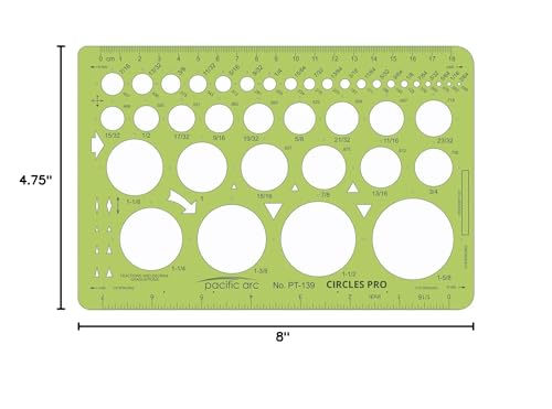 Image of Pacific Arc Circle Template - 55 Shapes from 3 /64 inch to 1.625 inch - Drawing Aid Stencil for Professional or School Work - Size 6.375 inch x 9.75 inch