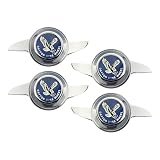 British Wire Wheel 2 Ear Swept Knock Off Spinner Caps w/Dayton Eagle Chrome & Blue...