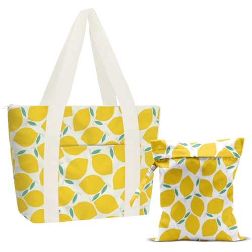 zcyxuuw Beach Bags Wet Bag for Swimsuit, lemon Personalized Tote Bag for Women Travel Birthday Gifts, Aloha Bags Waterproof Beach Vacation Essentials Friends Travel Gifts