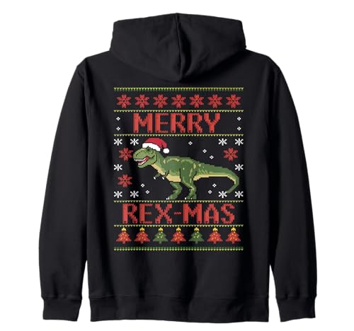 Merry Rex-Mas Dinosauro T-Rex Brutto Natale Maglione Pigiama Felpa con Cappuccio
