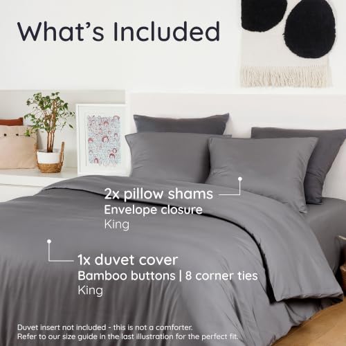 Image of Bambaw 100% Viscose Derived from Bamboo Duvet Cover King Size - 3 Piece Cooling Duvet Cover Set, King Size Duvet Cover Extra Soft, Breathable Duvet Cover King Size Set, No Comforter (Dark Gray)