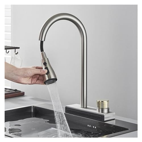 Robinet de cuisine cascade gris et noir pour évier moderne