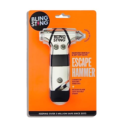 BLINGSTING Car Emergency Escape Hammer, Seatbelt Cutter, Window Breaker Tool, Interior Visor Strap, New Driver Vehicle Safety Essentials, Cute Car Accessories for Women - Black & Silver, 2 Count