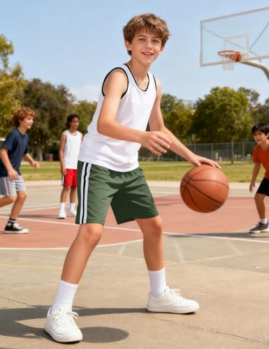 Image of Somaibo Boys Athletic Shorts, Kids Basketball Quick Dry Mesh Short for Youth Soccer Gym Sports Running