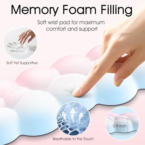 Image of Sushret Cloud Wrist Rest for Computer Keyboard and Mouse Pad Set, Rainbow | Memory Foam, Leather, 4-in-1 Cloud Keyboard Wrist Rest Set with Ergonomic Support for Arm and Palm Cushion, Gaming /Work Setup