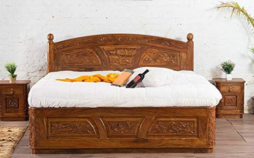 Image of Sheesham Solid Wooden King Size Carving Czar Bed with Storage for Beautiful Bedroom