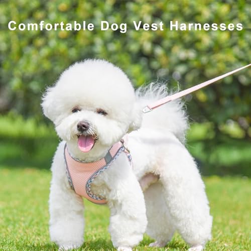 Hundegeschirr, No-Pull Hunde Geschirr für Mittelgroße Hunde, Reflektierend Brustgeschirr Small Dog, Weich Atmungsaktiv Air Mesh Verstellbar Pet Vest Harness mit Leine - Rosa, XL