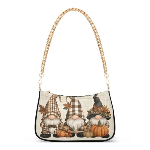 Shoulder Bags for Women Fall Pumpkin Gnomes Maple Leaves Autumn Hobo Tote Handbag Small Clutch Purse with Zipper Closure