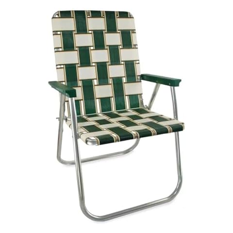 Lawn Chair USA | Folding Aluminum Webbed Chair for Camping, Sports, and Beach | Classic - Charleston with Green Arms Cover