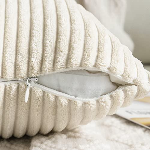 Miulee Pack Of 2 Corduroy Soft Soild Decorative Square Throw Pillow Covers Set Cushion Cases Pillowcases For Sofa Bedroom Car 18 X 18 Inch 45 X 45 Cm Cream White #TOP1