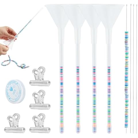 LVOERTUIG Beading Funnel, Clay Beads Bracelet Making Kit, 4 Pcs Beading Funnel Bead Bracelet Kit for Jewelry Making Clay Beads Bracelets Making with Beading Funnel, Beading Needles, Clip Cover