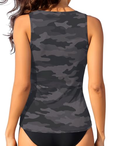 Image of Daci Tankini Tops for Women Tummy Control Swim Top Only | High Neck, Ruched Front, Full Coverage, Removable Pads, No Bottom, Soft Stretch Fabric, Fully Lined, Beach and Water Sports