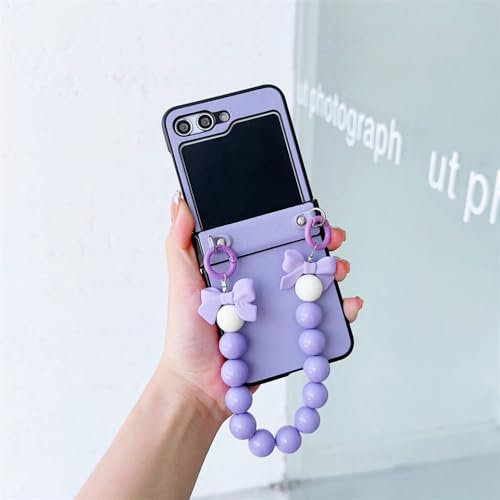 Étui de téléphone avec chaîne de bracelet de perles en cuir pour Samsung Galaxy Z Flip