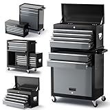AIRAJ Servante d'atelier à Huit Tiroirs | Grande Servante Atelier Roulante de 42 Pouces avec Roues | Local d'entretien de Garage, Armoires de Stockage d'entrepôt | Noir