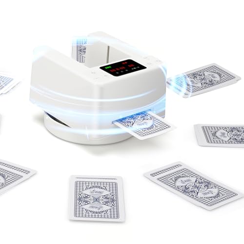 Automatic Card Dealer Machine – 360° Rotating, Fast & Accurate Card Dispenser for Texas Holdem & Blackjack, 1-8 Players, 2 Decks Capacity, Stable & Smooth Operation for Home Games (Cool White)