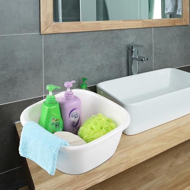 3 Pack 16 Quart Square Deep Kitchen Plastic Wash Basin, Plastic Dish Pans for Washing Dishes, White