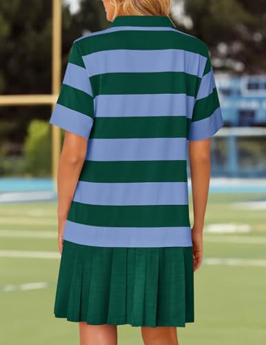 ZESICA 2025 Women's Casual Short Sleeve Tunic Shirt Dress Summer Striped V Neck Pleated Y2K Mini Dresses4