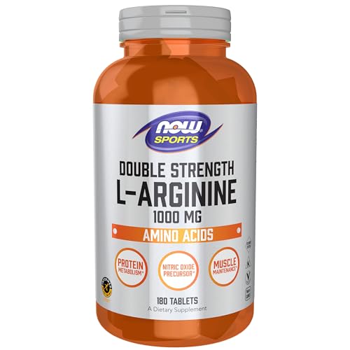 NOW Foods Sports Nutrition, L-Arginine Double Strength 1000mg, Nitric Oxide Precursor, Amino Acids, 180 Tablets