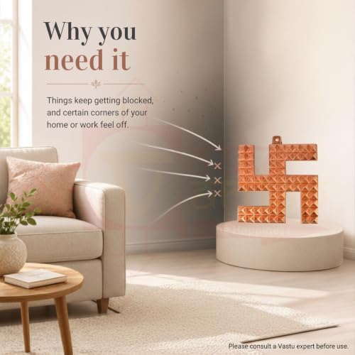 Image of Vastu Copper Swastik Pyramid | Door Sign for All Vastu Problems | Prosperity & Success for Vastu Dosh & Nazar Dosh | Size 3 Inch Approx, Pack-1 |