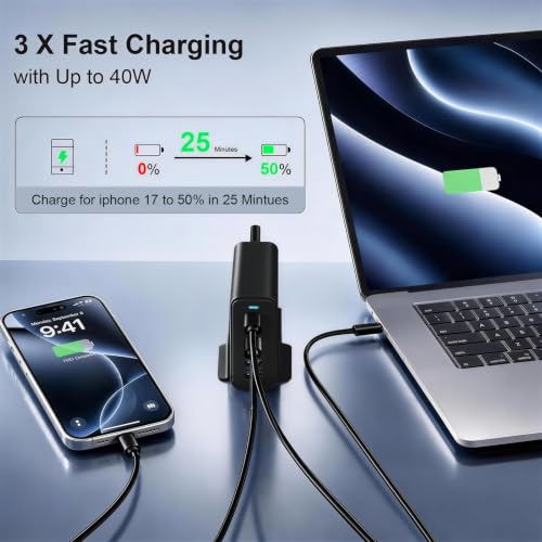 Image of 165W Charging Station, 6 Port Desktop Charger, 3 Ports 40W Black