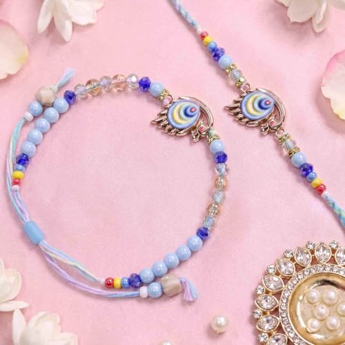 Image of TIED RIBBONS Rakhi for Brother and Bhabhi Combo - Designer Couple Rakhi's Set of 2 with Tikka - Lumba Rakhi Set for Bhaiya Bhabhi - for Rakshabandhan