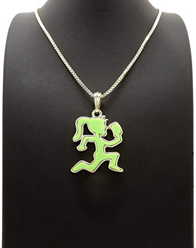 GWOOD Juggalette Small Pendant with 24 Inch Box Link Necklace (SILVER WITH GREEN COLOR WITH 24 INCH BOX CHAIN)4