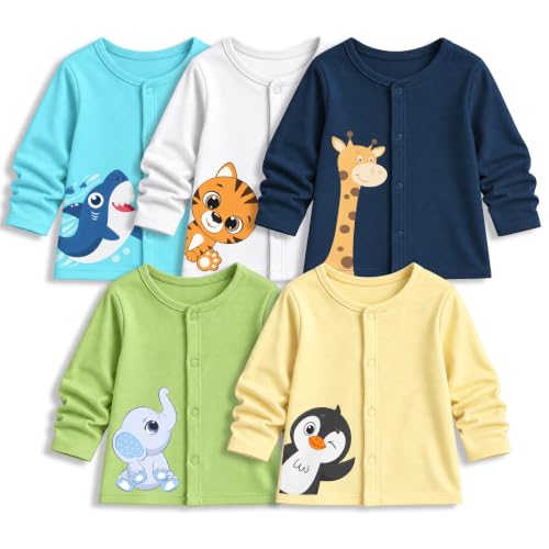 Image of minicult Cotton Unisex Front Open Full Sleeve T-Shirt with snap Buttons and Cute Prints Combo Pack